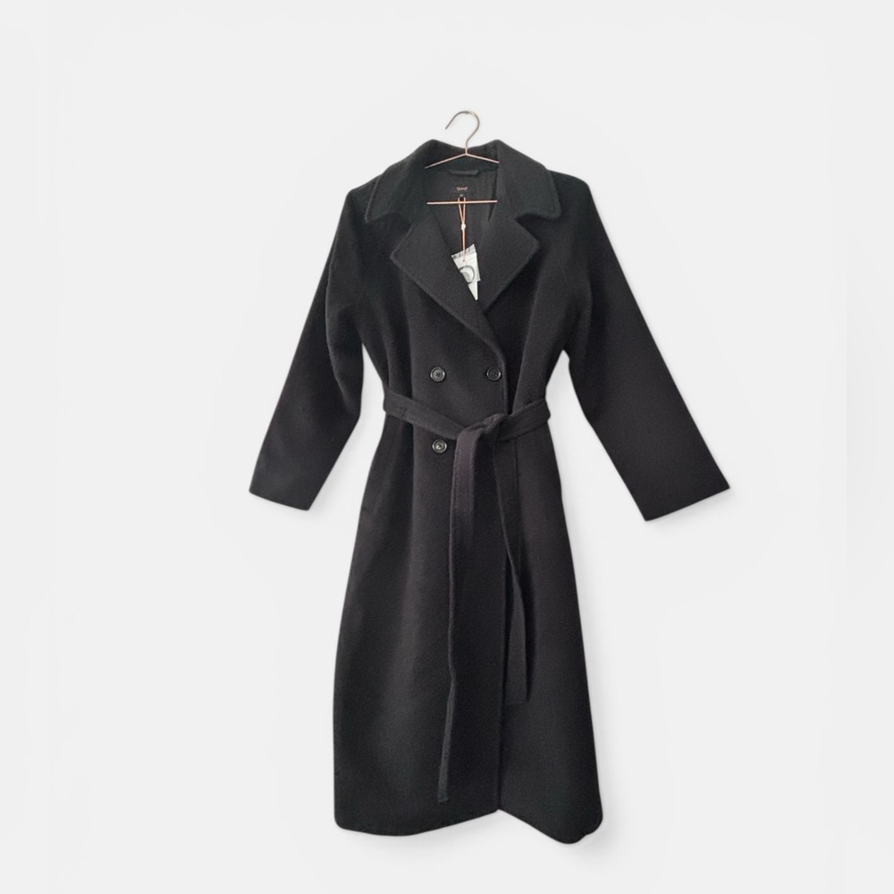 Quince Camel Hair Double Breasted Wrap Coat Black Medium NWT - Picture 2 of 9